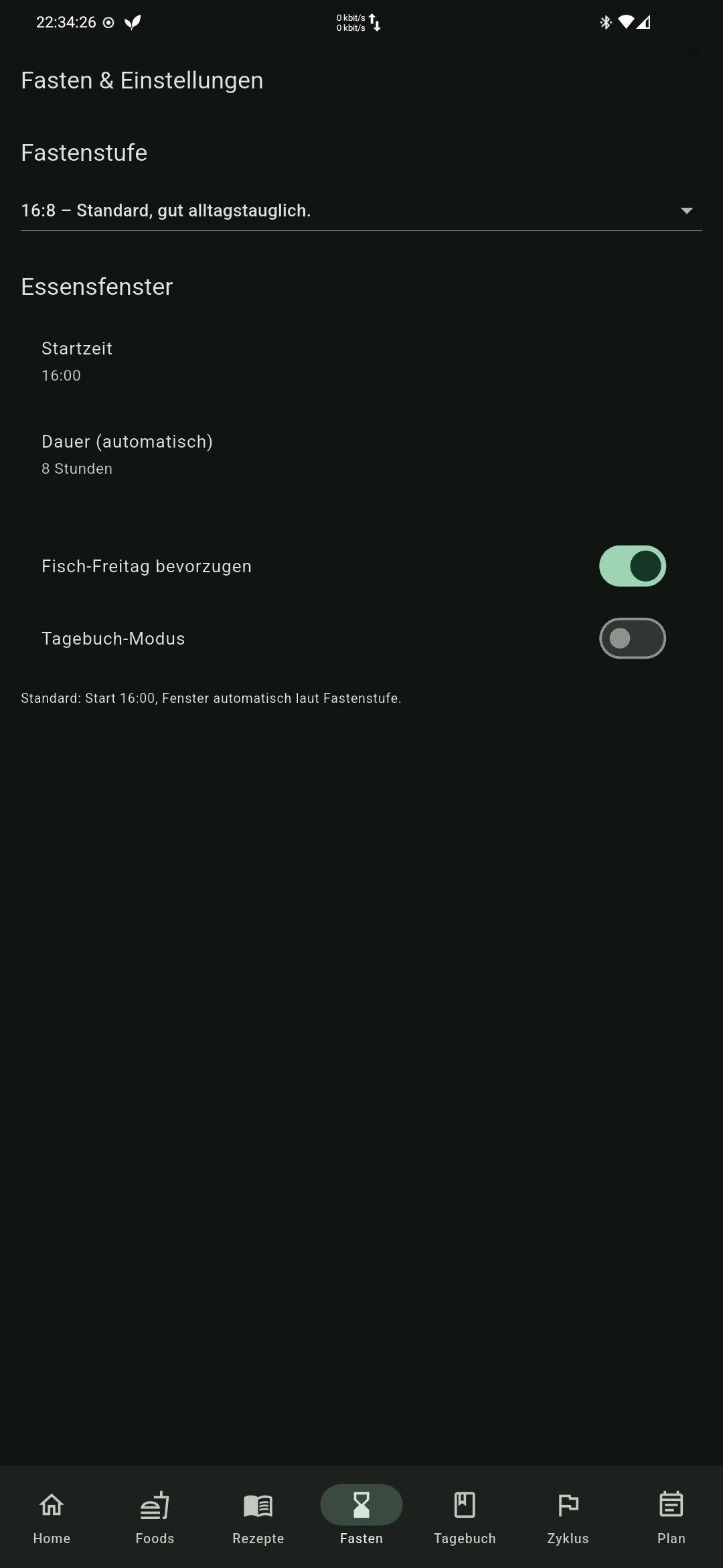 Fasten: Timer und Ess‑Fenster mit Countdown